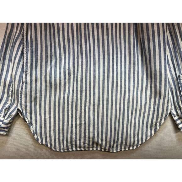 L.L.Bean Women's Linen Button Up Shirt Long Sleeve Size M White Blue Stripe - Picture 13 of 13
